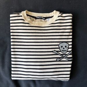 Canterbury New Zealand Striped Cotton Crewneck Sweater with Skull Patch